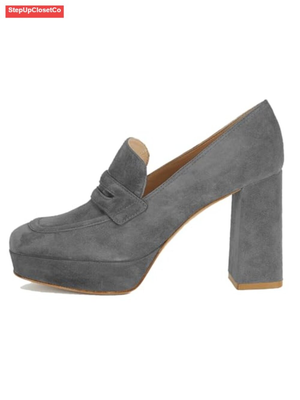 Women's Suede Platform Loafers 4 Inch Chunky Block Heel Square Toe Slip On